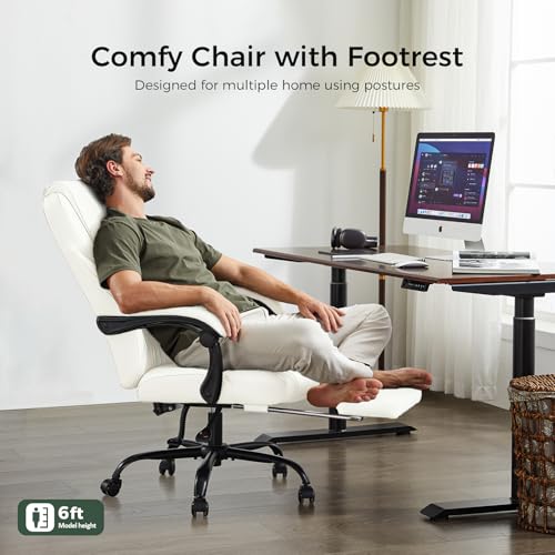 amseatec Big and Tall Office Chair with Footrest, Lumbar Support, White - color: White-f