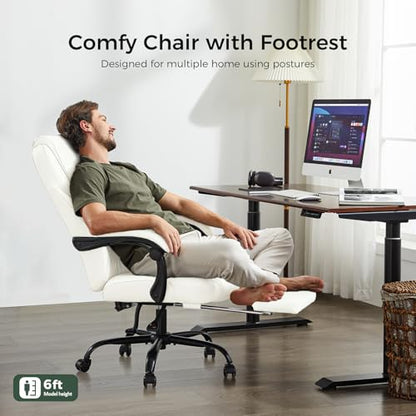 amseatec Big and Tall Office Chair with Footrest, Lumbar Support, White - color: White-f
