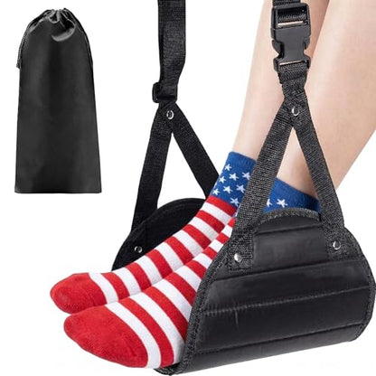 Airplane Foot Hammock,Footrest Hammock for Plane Travel,Black,1 Pack | Adjustable Foot Rest, For Long Flights, Travel Must-Haves and Travel Essentials, Portable Airplane Gadgets, Flying Comfort