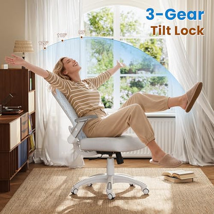 GABRYLLY Ergonomic Office Chair, High Back Home Desk Chair with Flip-Up Arms, 3D Headrest, Thick Sponge Seat &90-120° Recline, Big and Tall Mesh Executive Chairs for Man Woman, Glacier Flow - color: Glacier Flow