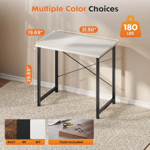 Sweetcrispy 32-Inch Small Computer Desk for Bedroom, Modern White - color: White Black, size: 32-Inch