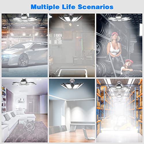 Garage Lights - Ultra Brighter 40,000LM Garage LED 6500K Daylight | E26/E27 Screw in Garage Bulbs w/ 8 Deformable Panels Compatible for Workshop Basement Attic Utility Laundry Storage - 2Pack - size: 200W - 2Pack