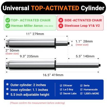 11-16.5 Inches Office Chair Cylinder Replacement, TOP-Activated - color: Polished Steel, size: 5.5‘’ Height Range