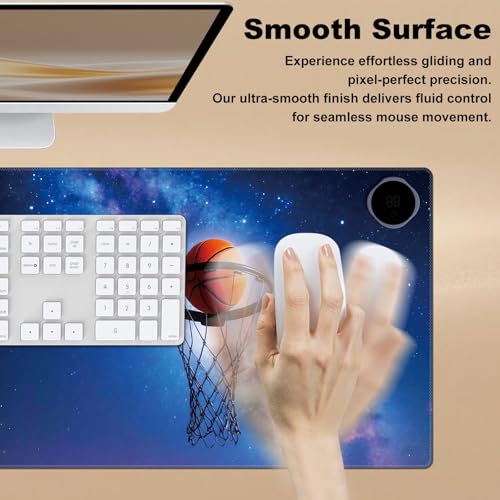Heated Desk Pad 23.6" x 14.2" 3 Large Heated Mouse Pad with Heat Levels (40°C/45°C/50°C) & 3H Auto Shut-Off Desk Mat Fast Heating PU Leather Warmer Mousepad for Home Office - Basketball in Galaxy - color: Basketball in Galaxy, size: 23.6 x 14.2 inch