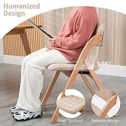 Folding Chairs with Padded Seats | Wooden Stackable Dining Chair Set of 2 with Removable Cover Extra for Guests Kitchen Office Wedding Party Picnic, Khaki - color: Khaki, size: 2PCS