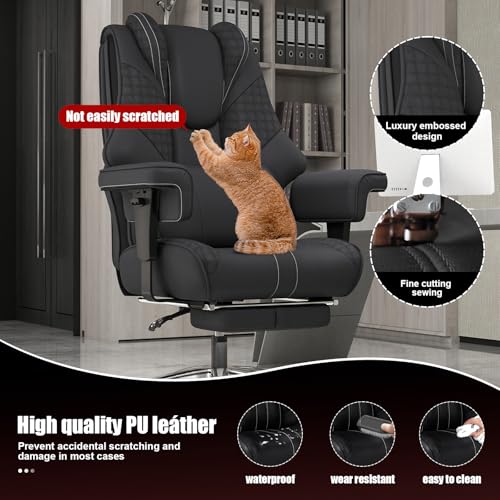 Big and Tall Office Chair with Foot Rest, High Back Computer Desk Chair - color: Black