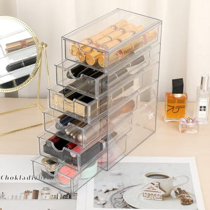Hipiwe Plastic Drawer Organizer Desktop Storage Box with 6 Pull Out Drawers | Drawers Box for Bathroom, Dresser, Cosmetic Hair Tie Container for Women - size: 6-Drawers, 6.9"Lx4.1"Wx9.8"H