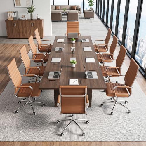 Okeysen Ergonomic Office Desk Chair, Modern PU Leather Conference Room Chairs Ribbed, High Back Executive Swivel Rolling Chair for Home, Office - color: Brown-ribbed