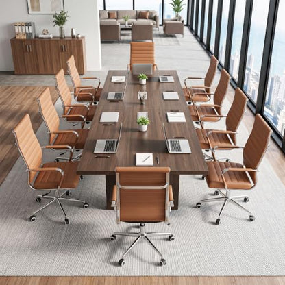 Okeysen Ergonomic Office Desk Chair, Modern PU Leather Conference Room Chairs Ribbed, High Back Executive Swivel Rolling Chair for Home, Office - color: Brown-ribbed