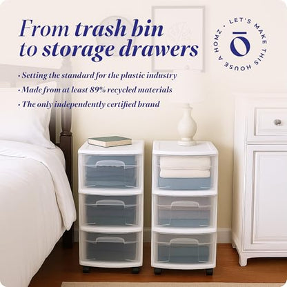 HOMZ Drawer Tower 3-Tier Storage Cart, Removable Wheels, White Frame,2 Pack - color: White, size: 2 Pack