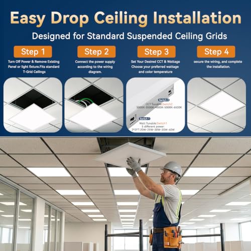 2x2 LED Flat Panel Light, 5CCT 20-40W, 0-10V, Drop Ceiling, 2 Pack - size: 2x2