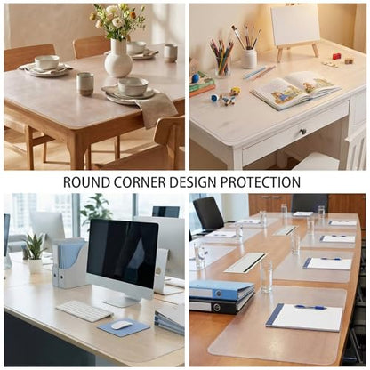 Frosted PVC Desk Pad Mat 12x36 Inch Crystal Table Cloths Rectangular Vinyl Desk Pad Waterproof PVC Plastic Table Cover for Dining TV Table Dresser Night Stand Computer Writing - color: Frosted 1.5mm, size: 12" x 36"