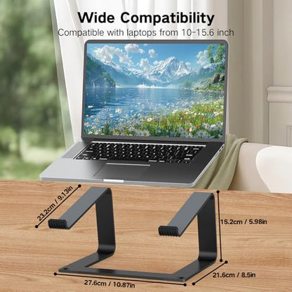 Tonmom Laptop Stand for Desk, Aluminum Laptop Riser Holder | Removable Metal Notebook Stand Ventilated Cooling Computer Riser Compatible with 10-15.6” Laptops