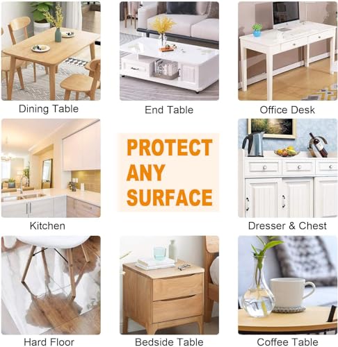 PoPoTo 16x48 Inch Plastic Table Cover Protector, Clear PVC Vinyl Dining Room Desk Pad Chair Mat, Wooden Furniture Glass End Bed Sofa Side Bar Bistro Coffee Table Cloth Top Protection Waterproof - color: Rectangle Clear 1.5mm, size: 16" x 48" (Rectangular)