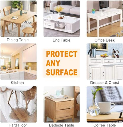 PoPoTo 16x48 Inch Plastic Table Cover Protector, Clear PVC Vinyl Dining Room Desk Pad Chair Mat, Wooden Furniture Glass End Bed Sofa Side Bar Bistro Coffee Table Cloth Top Protection Waterproof - color: Rectangle Clear 1.5mm, size: 16" x 48" (Rectangular)