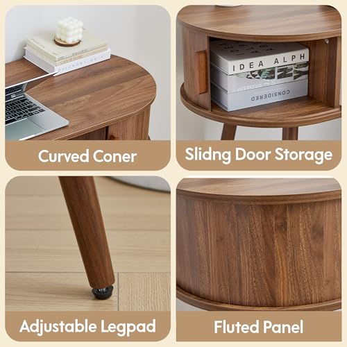 43" Wood Writing Desk, Laptop Desk with Storage, Vanity Table Study Desk | Mid-Century Writing Desk, Walnut Laptop Desk with Storage, Fluted Vanity Table Desk for Office, Bedroom, Study Room - color: Walnut-43 Inch