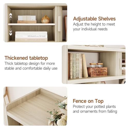 ONBRILL 44" Sideboard Buffet Cabinet with Outlet/Sliding Door Natural White - color: Natural White, size: 44"