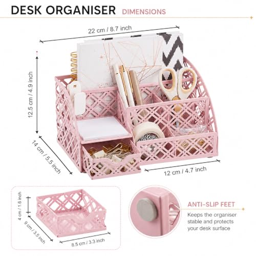 Exerz Mesh Metal Desk Organizer with 7 Compartments and Drawer Light Pink - color: F7 Light Pink