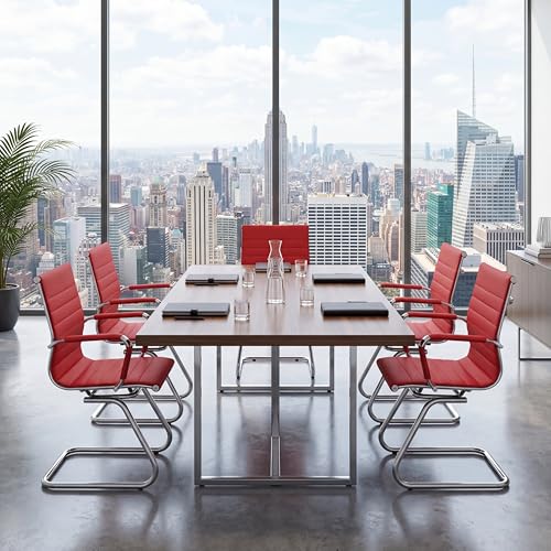 No Wheels Reception Chairs Waiting Room Chair Leather Conference Chairs Back Support Heavy Duty Office Chair with Arm, Set of 2 (Deep Red) - color: Deep Red, size: 2PCS