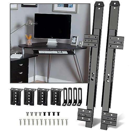 14" Keyboard Slide Heavy Duty Ball Bearing Slides Computer Tray Under Desk Rails Rack Cabinet Furniture Drawer Hardware Accessories with Adjustable Height Bracket & L Extension Support Bracket (Black) - style: Black