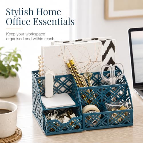 Exerz Desk Organizer Metal Mesh Caddy 7 Compartments Drawer Aegean Blue - color: F7 Aegean Blue