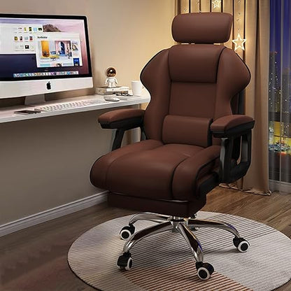 Executive Computer Chair Home Office Desk Chair,Adjustable Angle, Ergonomic Adjustable Height PU Leather Chairs with Cushions Armrest for Long Time Seating-High Office Chair with Footrest - color: Brown