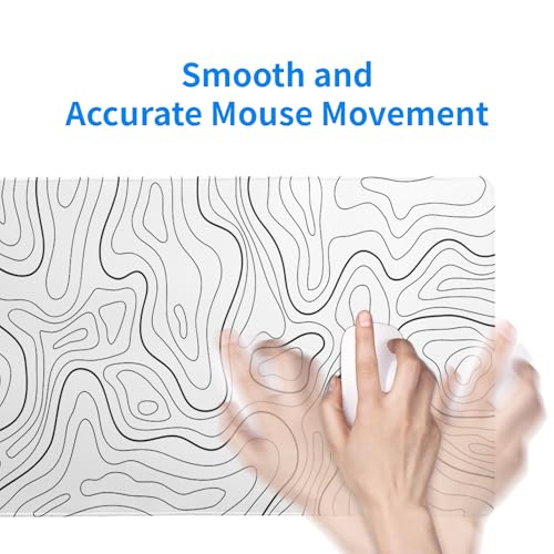 Topographic Contour White Gaming Mouse Pad XL Geographic Map Lines Extended Big Large Desk Mat Non-Slip Rubber Base Stitched Edge Long Keyboard Mousepad for PC Computer Laptop,31.5x11.8 Inch - color: White Topographic Contour