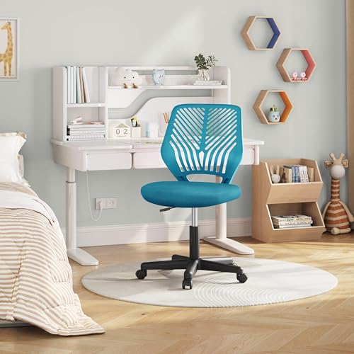 Topeakmart Armless Small Office Desk Chair, Adjustable Height Swivel, Turquoise - color: Turquoise
