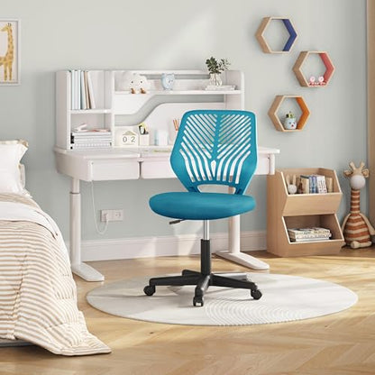 Topeakmart Armless Small Office Desk Chair, Adjustable Height Swivel, Turquoise - color: Turquoise
