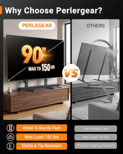 Perlegear Universal TV Stand Legs with Power Outlet for 38–90 Inch TVs - size: 38-90 inch