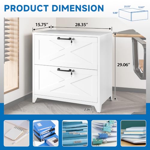 BYNSOE 2 Drawer Lateral File Cabinet Metal Filing Cabinet with Lock Office Home Steel Lateral File Cabinet for A4 Legal/Letter Size Lockable Wide Metal Cabinet,Assembly Required - color: White, size: 2 Drawers-3