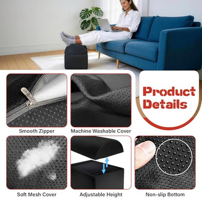 Adjustable Footrest for Under Desk at Work Ergonomic Foot Rest with 3 Adjustable Height Foot Stool for Under Desk Office Footrests with Removable Washable Mesh Cover, Black