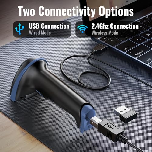 Tera Barcode Scanner with Battery Indicator: 2D Wireless, D5100, Blue | USB Wired, 2.4G Wireless, 2200mAh Battery, 1D 2D QR Scanning, IP54 Protection, Retail Checkout Warehouse School PC Phone - color: 2D Blue