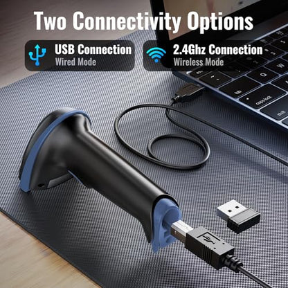 Tera Barcode Scanner with Battery Indicator: 2D Wireless, D5100, Blue | USB Wired, 2.4G Wireless, 2200mAh Battery, 1D 2D QR Scanning, IP54 Protection, Retail Checkout Warehouse School PC Phone - color: 2D Blue