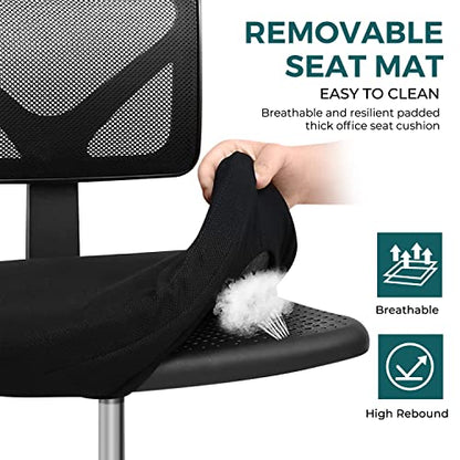 DUMOS Armless Desk Chairs, Small Home Office Mesh Chairs | Ergonomic Adjustable Mid Back, Swivel Rolling Task, Computer Work Vanity Small Spaces, Black - color: Black, size: 1pc