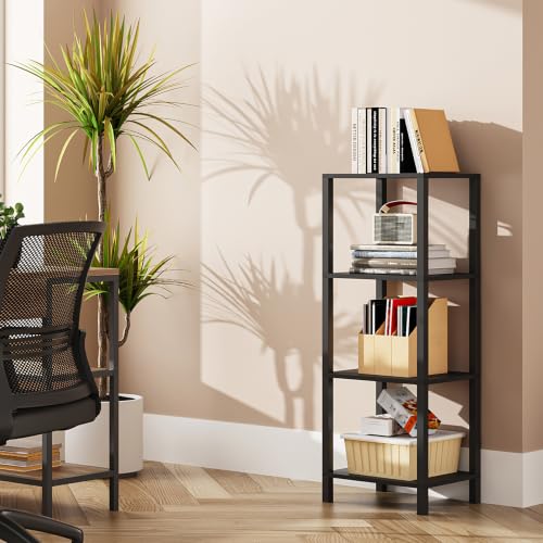 TUTOTAK Bookshelf, 4-Tier Small Narrow Book Shelf for Small Space | 10.7 x 14.5 x 40.8 Inches Skinny Display Shelf with Storage for Living Room, Office, Study, Entryway, Black BS01BK004 - color: Black, size: 4-Tier(10.7 x 14.5 x 40.8 Inches)