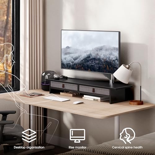 Fenge 35 Inch Monitor Stand with Drawer Storage, Computer Riser for Desk - color: Black