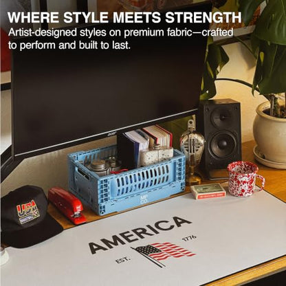 America 1776 Gaming Desk Pad, 36" x 17" Duraglyde Fabric Desk Mat | Western, Durable Surface, Non-Slip, Washable Fabric, Smooth Glide, Stable Grip, Large Keyboard and Mouse Pad for Everyday Use - color: America 1776