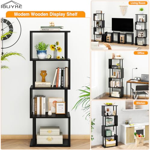 IBUYKE 5-Tier Tall Bookshelf,S-Shaped Geometric Bookcase,Black WBC015B - color: Black, size: 5 Tier