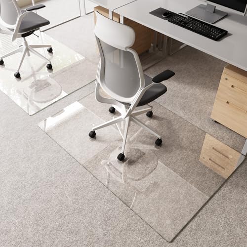 Tempered Glass Chair Mat for Carpet 55"x36", Floor Protector | Ultra Clear Office Chair Mat for Hardwood Floors & Carpets, Heavy Duty 0.2" Scratch-Resistant Surface with Non-Slip Pads - size: 55"x36"