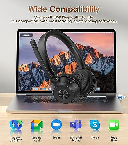 Soothielec Wireless Headset with Mic for Work, Bluetooth Headset with Noise Cancelling (Dark Grey) - color: Dark Grey