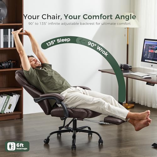 amseatec Big and Tall Office Chair with Footrest, Lumbar Support, Brown - color: Brown