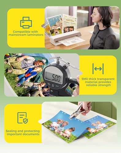 100 Pack Thermal Laminating Pouches 4.3x6.4Inches 5mil Laminating Sheets for Photo Card Documents, Clear Rounded Corner, Crystal Clear, Dry-Erase Friendly, Compatible with Laminators - size: 4.3x6.4"_5mil