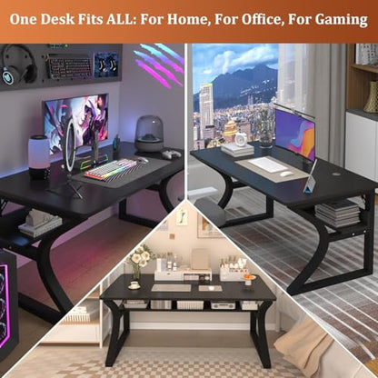47'' Computer Desk w/Storage & Cable Management, Home Office Desk w/Sturdy U-Shaped Metal Frame & Water-Resistant Scratchproof Surface, Study Writing Desk for Office & Bedroom, Black - size: 47inch-Black