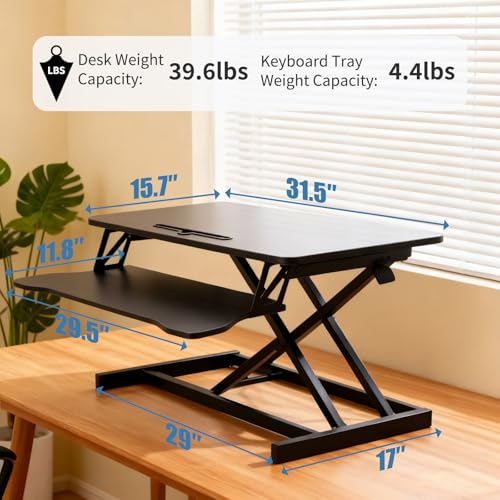 Standing Desk Converter, Height Adjustable, Dual Monitor with Keyboard Tray | Wide Keyboard Tray, Sturdy Construction, Sit-to-Stand Transition, Easy Assembly Tabletop Workstation for Home & Office - color: Black, size: 32"