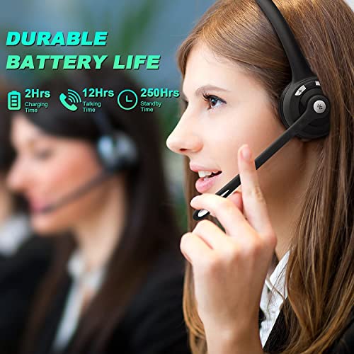 Bluetooth Headset with Microphone 12 Hours Talking Time for Trucker Wireless HeadsetsTruck Driver Call Center Skype Home Office PC
