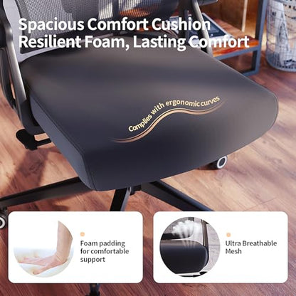 Ergonomic Office Chair - 350LB Comfy Desk Chairs with Adjustable Lumbar Back Support, Mesh Computer Chairs with Wheels and Arms for Home Office, Study - color: 04black