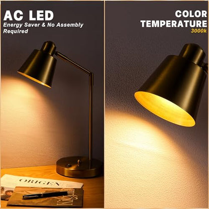 Anxingtools LED Desk Lamp with Dual USB Charging Ports, 100% Metal, 270° Swivel Arms, Soft White Light (3000K), Bedside Reading Lamp, Home Office Lamp(Golden) - color: Golden