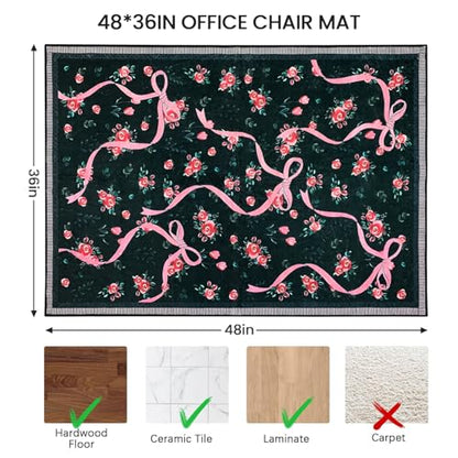 Office Chair Mat for Hardwood/Tile Floor, 36"x48"Desk Chair Mat for Rolling, Non Slip Under TPR Backing Low-Pile Rug(Black Bow Flower) - color: Black Bow Flower