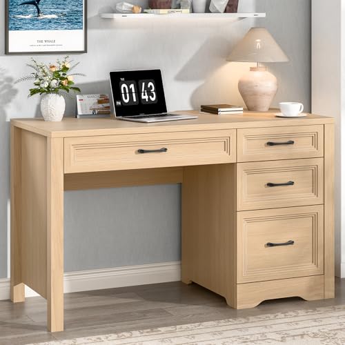 Vabches Farmhouse Executive Desk with Storage and Ample File Drawer, Rustic Large Home Writing Desk for Bedroom, Natural - color: Natural, size: 19.69"D x 47.24"W x 30.71"H